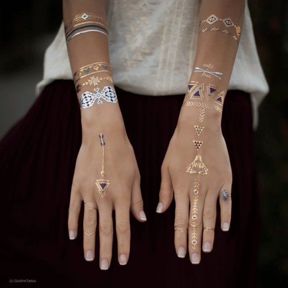 3 sheets Golden Silver Temporary Tattoo - Picture 9 of 16